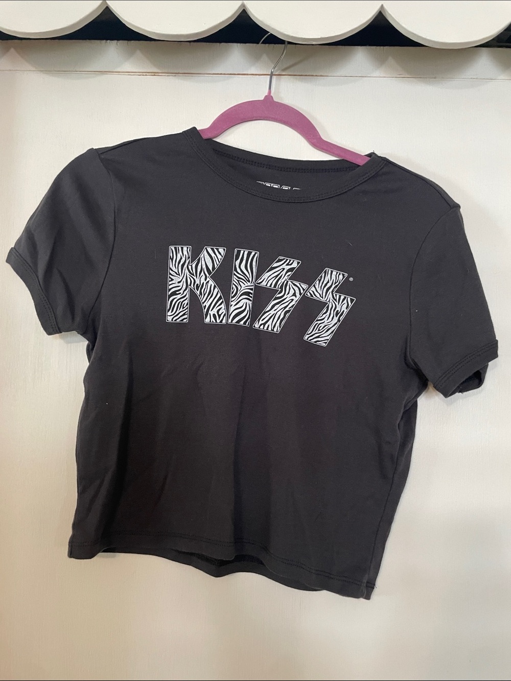 Kiss Black Crop Top with White Zebra Logo